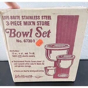 Vintage Vollrath No.67301 3 Pc Stainless Mix'n Store Bowl Set NOS New Unopened